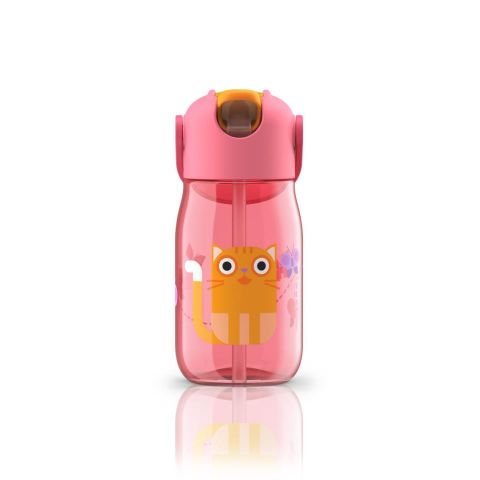 Botella niños pajita rosa gato-400ml(Ver ZK201503)